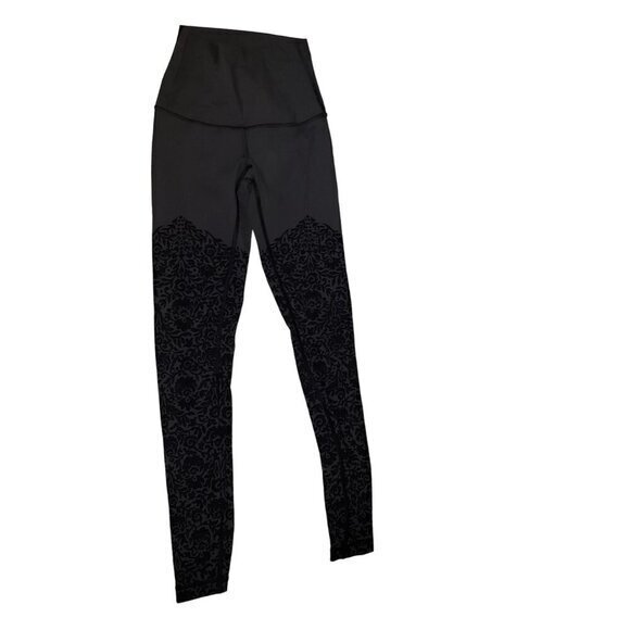 Lululemon Leggings Womens Size 2 Gray Charcoal Solid /‎ Floral Design Pre-Owned - Picture 12 of 12